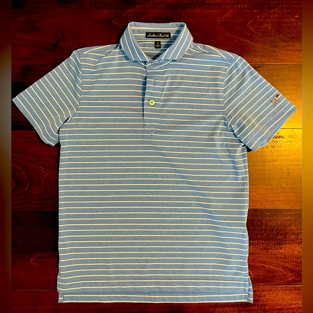 Southern Point Polo, Size Small, Blue/White Stripe, like new.